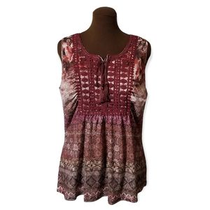 One World Printed Lace Applique Top Woman's Size 1X